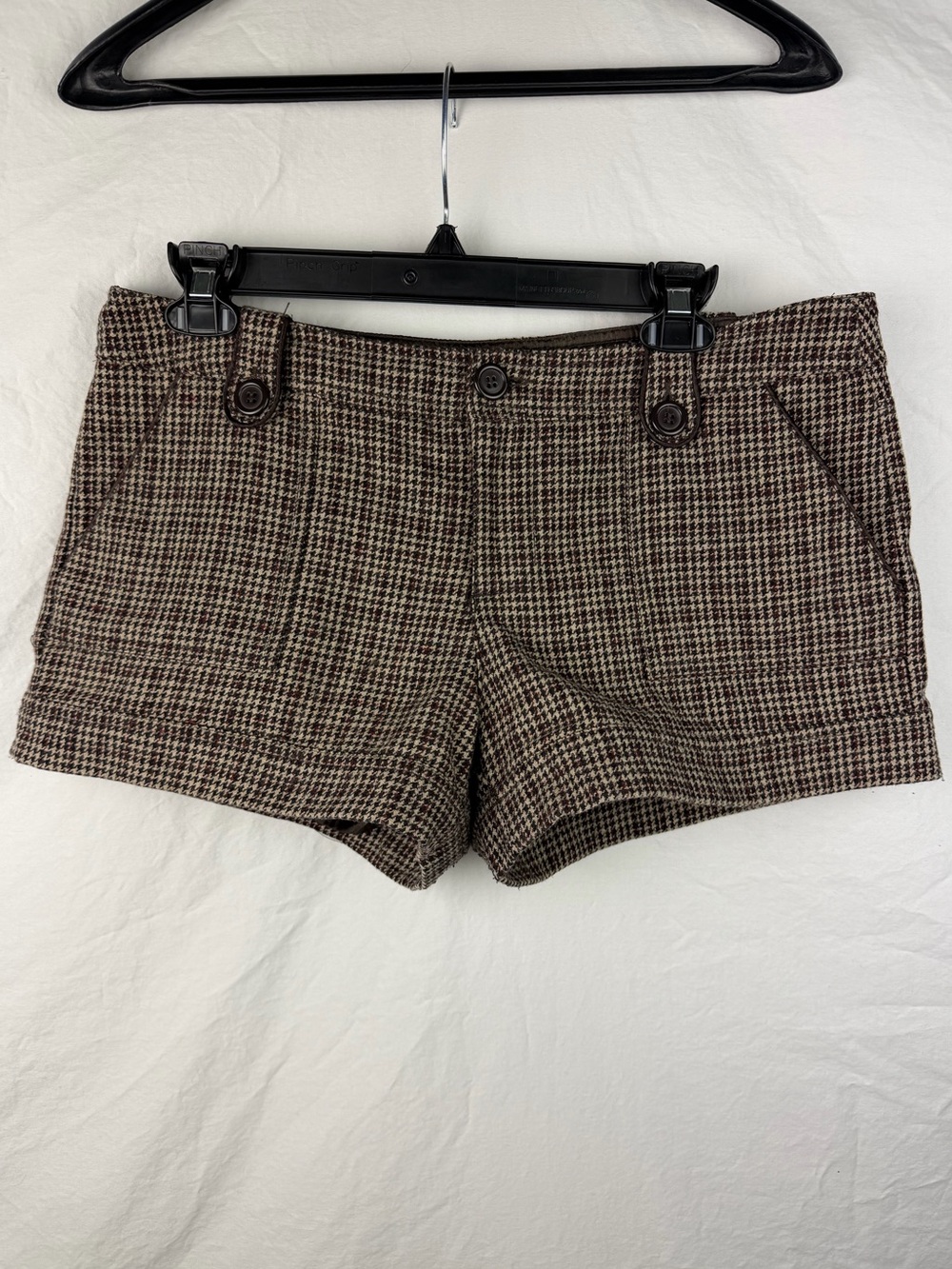 Forever 21-Brown/Tan Tweed Shorts-3" Inseam-Sz Large-Pockets-Plaid-Buttons-Lined